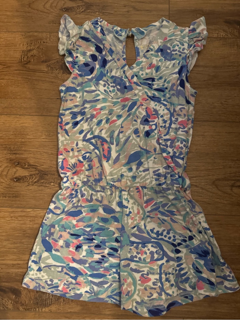 Lilly Pulitzer Girls Multicolor Floral-Print Romper - Blue, Pink, Green